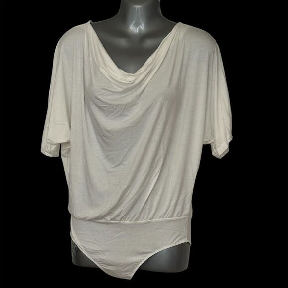 Wasabi & Mint Women's White Drape Neck Bodysuit Blouse Size S Casual - Picture 1 of 4